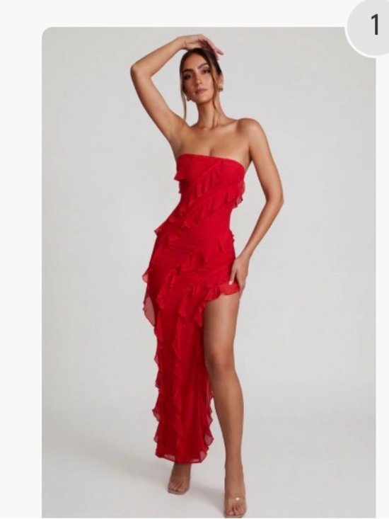 Oh Polly Dresses & Skirts - Oh Polly Bandeau Ruffle Detail Maxi Dress in Red